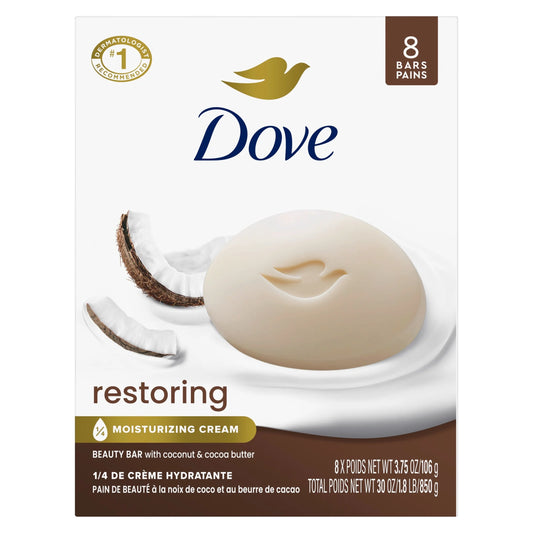 Beauty Bar Soap for Restored Skin, Restoring Coconut & Cocoa Butter, Nourishes Skin, 3.75 Oz 8 Bars