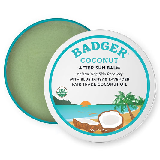 Coconut Aftersun Balm, 100% Organic Soothing Sunburn Relief, Great Smelling, Moisturizing & Hydrating after Sun Skin Care, 2 Oz Tin