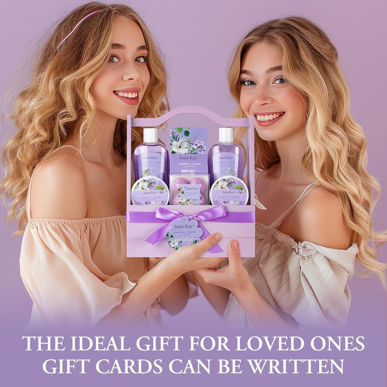 Home Spa Gift Basket for Women, Lavender Jasmine Bath & Body Care Kit | Bath and Body Gift Baskets, Self Care Birthday Gift for Women, Spa Gifts for Birthday, Christmas