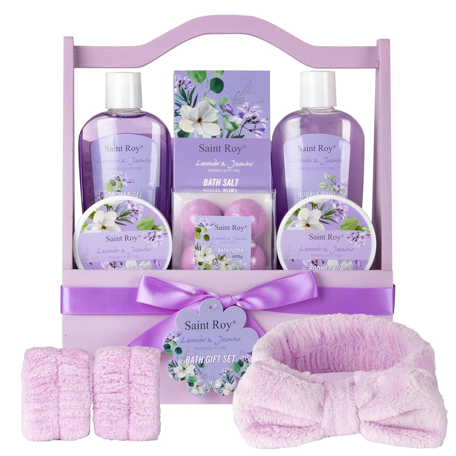 Home Spa Gift Basket for Women, Lavender Jasmine Bath & Body Care Kit | Bath and Body Gift Baskets, Self Care Birthday Gift for Women, Spa Gifts for Birthday, Christmas
