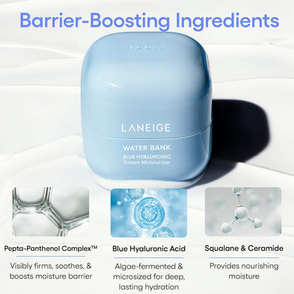LANEIGE Water Bank Blue Hyaluronic Acid Cream Daily Face Moisturizer: Hydrating Korean Lightweight Face Cream with Ceramides & Squalane for Lasting Deep Hydration & Skin Barrier Support