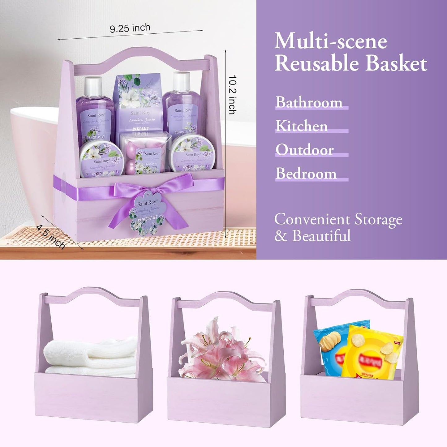 Home Spa Gift Basket for Women, Lavender Jasmine Bath & Body Care Kit | Bath and Body Gift Baskets, Self Care Birthday Gift for Women, Spa Gifts for Birthday, Christmas