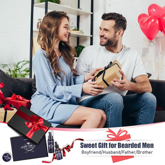 Beard Care Gifts Kit for Men - Beard Mustache Grooming Kit | Beard Balm, Beard Wash, Beard Oil, Brush, Scissors - Birthday Anniversary Gifts for Husband/Boyfriend/Dad/Him