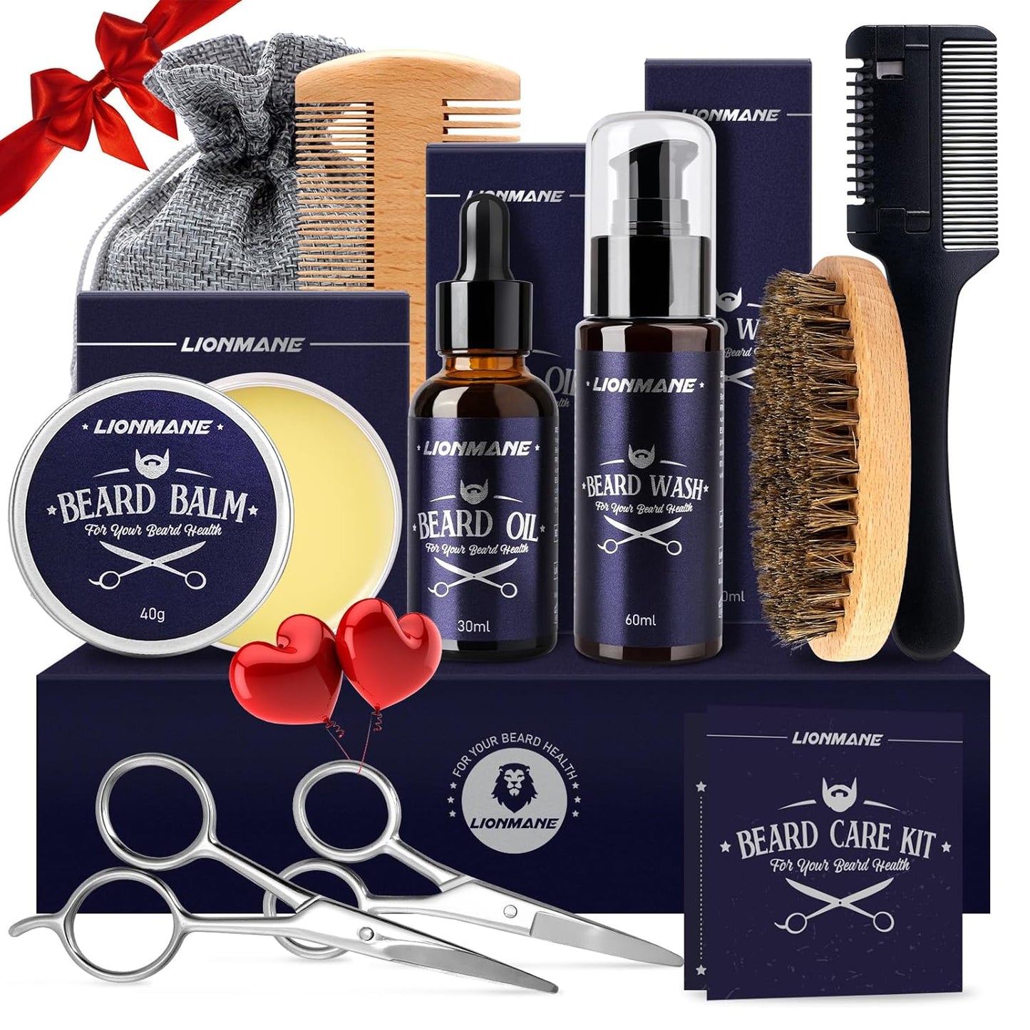 Beard Care Gifts Kit for Men - Beard Mustache Grooming Kit | Beard Balm, Beard Wash, Beard Oil, Brush, Scissors - Birthday Anniversary Gifts for Husband/Boyfriend/Dad/Him