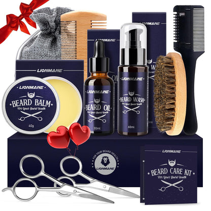 Beard Care Gifts Kit for Men - Beard Mustache Grooming Kit | Beard Balm, Beard Wash, Beard Oil, Brush, Scissors - Birthday Anniversary Gifts for Husband/Boyfriend/Dad/Him